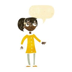 cartoon worried girl with speech bubble