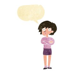 cartoon woman wit crossed arms with speech bubble N2
