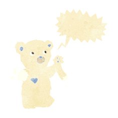 cartoon teddy polar bear with torn arm speech bubble