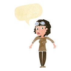 cartoon woman wearing goggles with speech bubble N2
