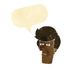 cartoon man narrowing eyes with speech bubble N3