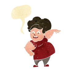 cartoon oveweight woman with speech bubble