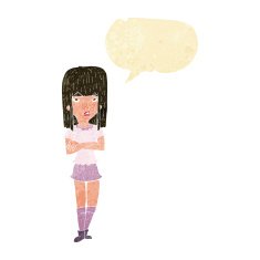 cartoon girl with crossed arms speech bubble N2