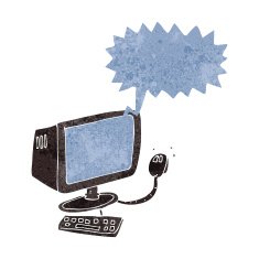 cartoon computer with speech bubble
