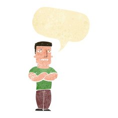 cartoon tough guy with folded arms speech bubble N2