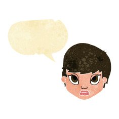 cartoon sulking woman with speech bubble N2