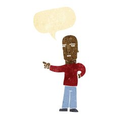 cartoon tough guy pointing with speech bubble
