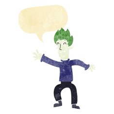 cartoon happy vampire man with speech bubble N3