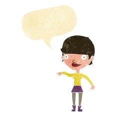 cartoon happy woman with speech bubble N19