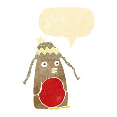 cartoon robin in hat with speech bubble