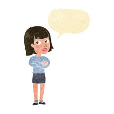 cartoon happy woman looking over with speech bubble N2