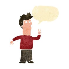 cartoon man signaling with hand speech bubble