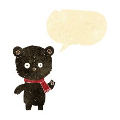 cartoon black bear waving with speech bubble N2