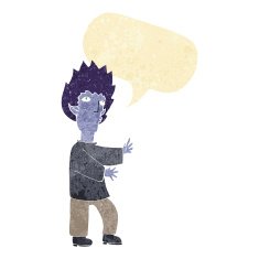 cartoon vampire man with speech bubble N9