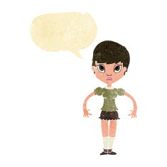 cartoon woman looking annoyed with speech bubble N2