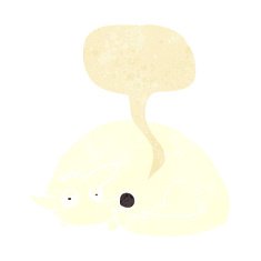 cartoon curled up dog with speech bubble N2