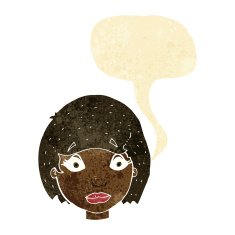 cartoon worried female face with speech bubble