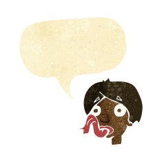 cartoon head sticking out tongue with speech bubble