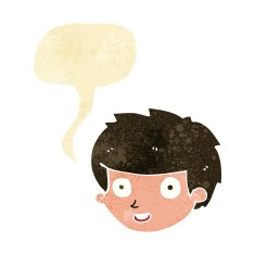 cartoon happy boy's face with speech bubble N3