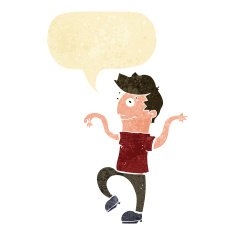 cartoon happy man doing funny dance with speech bubble N3
