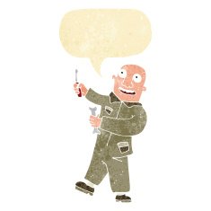 cartoon mechanic with speech bubble N2