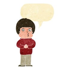 cartoon shy boy with speech bubble N4