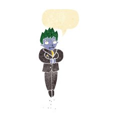 cartoon floating vampire with speech bubble