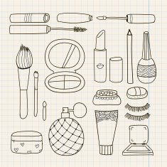 Vector set of hand drawn doodle make up tools