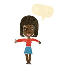 cartoon woman giving thumbs up symbol with speech bubble N3