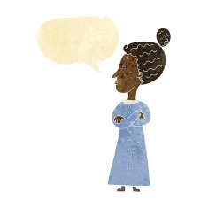cartoon strict victorian teacher with speech bubble