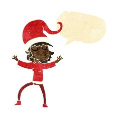 santa's helper cartoon with speech bubble