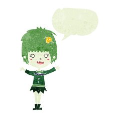 cartoon happy vampire girl with speech bubble N5