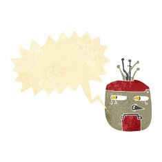 cartoon robot head with speech bubble N7
