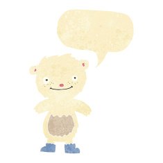 cartoon teddy polar bear wearing boots with speech bubble
