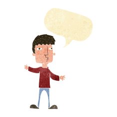 cartoon curious man with speech bubble N7