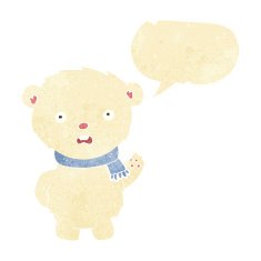 cartoon polar bear wearing scarf with speech bubble N2