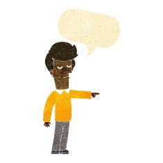 cartoon pointing man with speech bubble N6