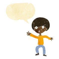 cartoon panicking boy with speech bubble