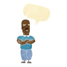 cartoon annoyed bald man with speech bubble