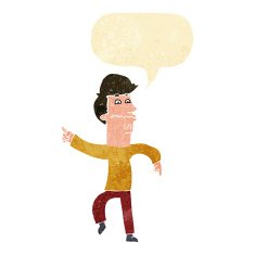 cartoon worried man pointing with speech bubble N3