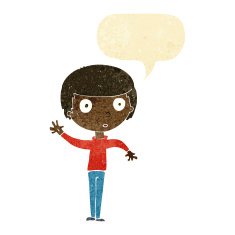cartoon waving boy with speech bubble N2