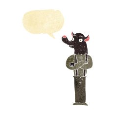 cartoon friendly werewolf with speech bubble