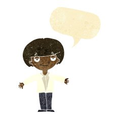 cartoon smug boy with speech bubble