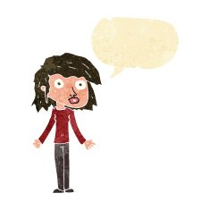 cartoon girl shrugging shoulders with speech bubble N2
