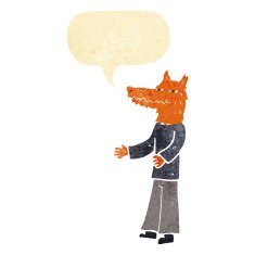 cartoon fox man with speech bubble N6