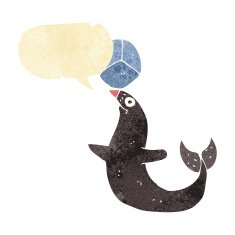 cartoon performing seal with speech bubble N2