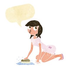 cartoon cinderella scrubbing floors with speech bubble N2