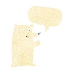 cartoon waving polar bear with speech bubble N6