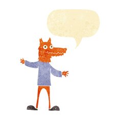 cartoon fox man with speech bubble N7