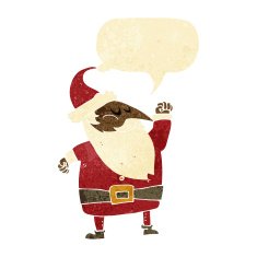 cartoon santa claus punching air with speech bubble N2